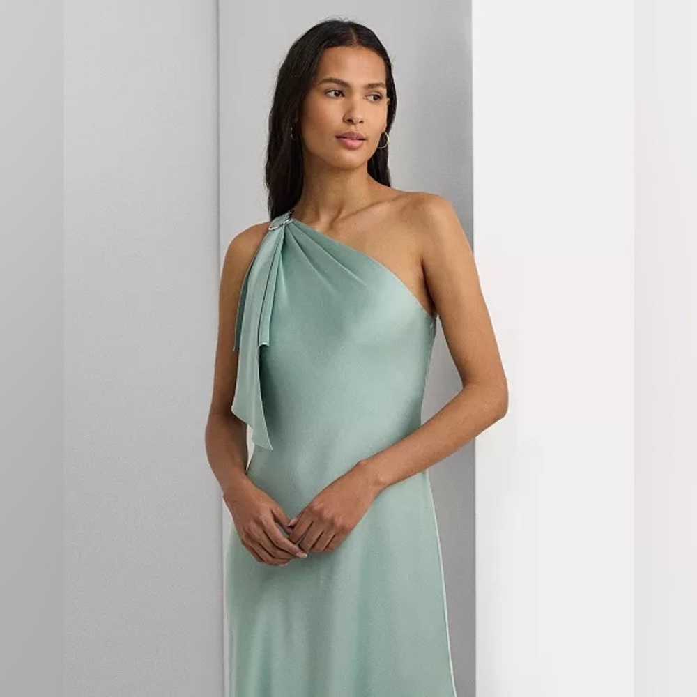 NWT Lauren Ralph Lauren Satin Charmeuse One-Shoulder Gown size 4 - Picture 4 of 5